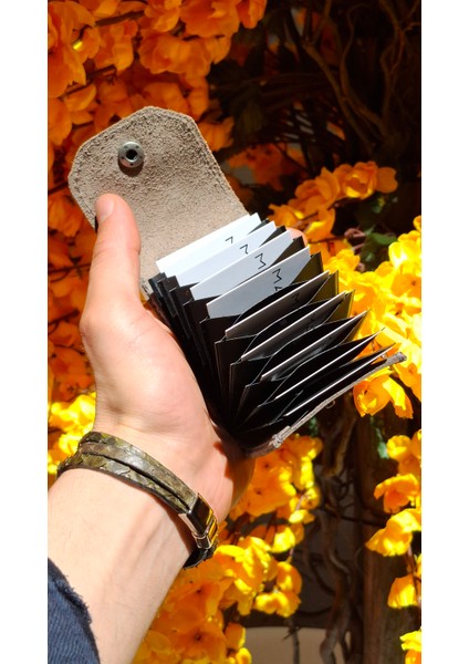 10 Kartlık Bölmeli Akordiyon Kredi Kartlık Gri Hakiki Deri Mini Boyut Kartvizitlik indirimleri