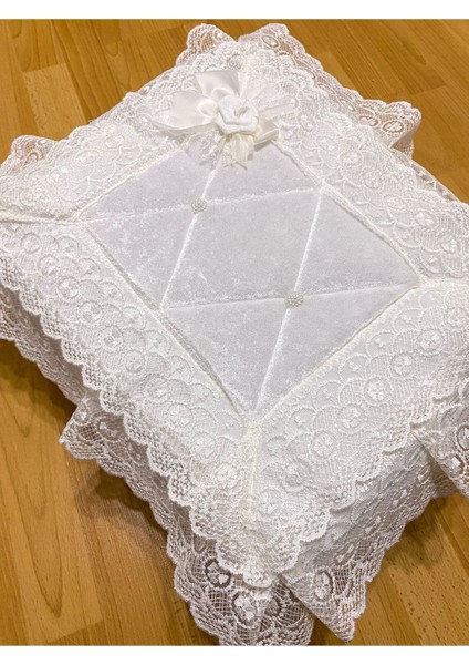 Fransız Güpürlü Çeyizlik Bohça, Nişan ve Söz Hurcu, 40X40, Ekru