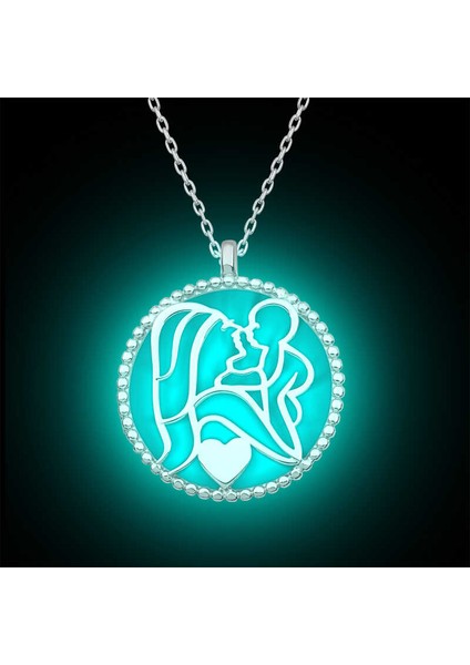 Gümüş Fosforlu Anne Çocuk Sevgisi Kadın Kolye