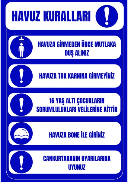 35 x 50 Havuz Kuralları Folyo Baskı Sticker Uyarı Levhası