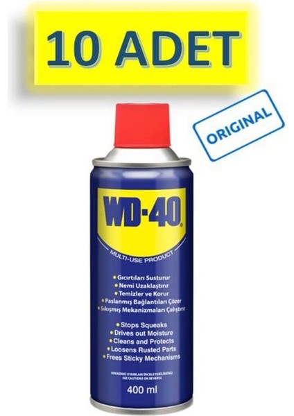 10 Adet Wd-40 Çok Amaçlı Sıvı, Yağ Çözücü, Pas Sökücü, Temizleyici ve Koruyucu Bakım Spreyi 400 ml