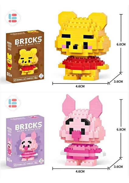 Bricks Winnie The Pooh ve Piglet Yapı Blokları 2'li Set (144+135 Parça) - Koleksiyonluk Blok Seti