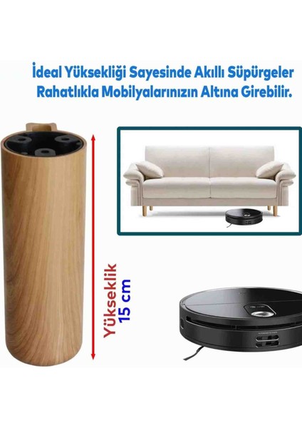Ayak Kapsül Bohem Açık Ceviz 15 cm Mobilya Kanepe Koltuk Baza Yükseltici Yükseltme Ayağı Ayakları Robot Süpürge Yüksekliğinde