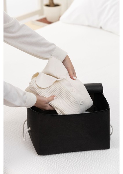 3'lü Siyah Küçük Boy Valiz ve Baza Altı Düzenleyici Hurç Seti