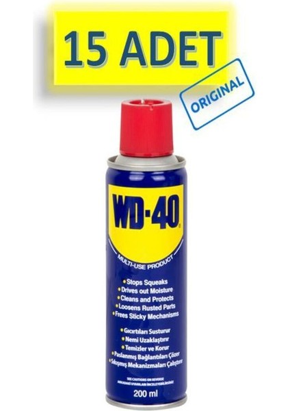 15 Adet Wd-40 Çok Amaçlı Sıvı, Yağ Çözücü, Pas Sökücü, Temizleyici ve Koruyucu Bakım Spreyi 200 ml