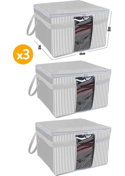 3'lü Pencereli Kazak Hurcu Seti 45X40X30 cm Gri ve Beyaz Renkler