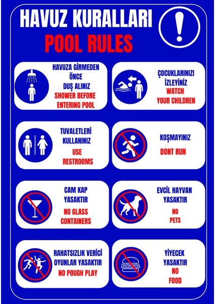 35 x 50 Havuz Kuralları Folyo Baskı Sticker Uyarı Levhası