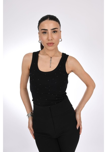 Siyah Taş Baskı Detaylı Ribana Kadın Bluz - Pia Velle - Elegance In Black fiyatları