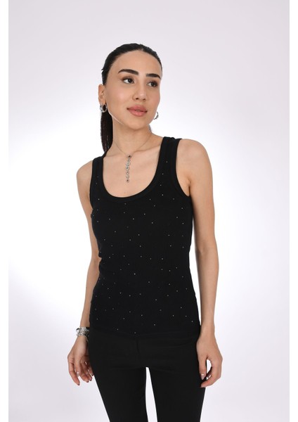 Siyah Taş Baskı Detaylı Ribana Kadın Bluz - Pia Velle - Elegance In Black modelleri