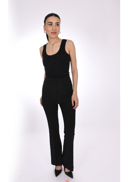 Siyah Taş Baskı Detaylı Ribana Kadın Bluz - Pia Velle - Elegance In Black indirimleri