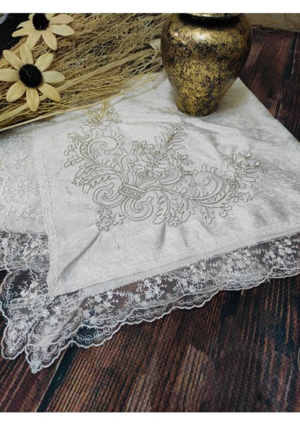 Krem Saten Dantelli Nişan Bohçası, Kadife Güpürlü, Şık ve Zarif Set fiyatları