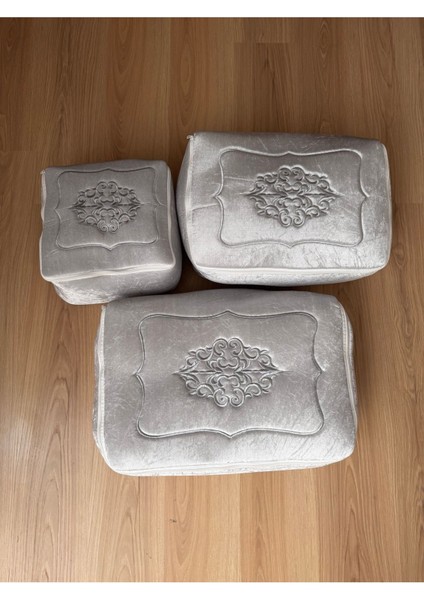 Kadife Işlemeli 3’lü Gri Bohça, Nişan ve Düğün Seti