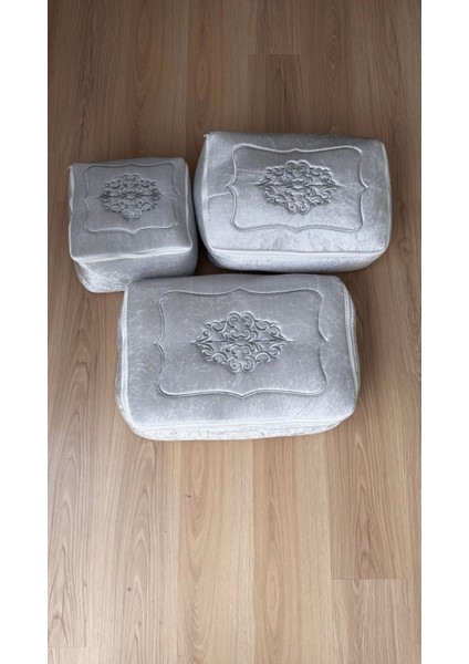 Kadife Işlemeli 3’lü Gri Bohça, Nişan ve Düğün Seti modelleri