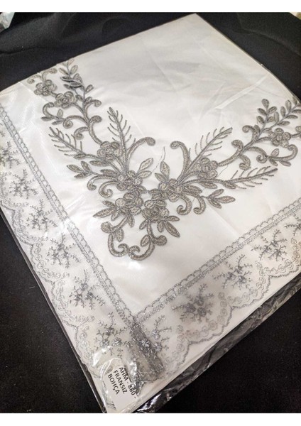 Şık Fransız Güpürlü Işlemeli Saten Lüks Bohça Seti modelleri