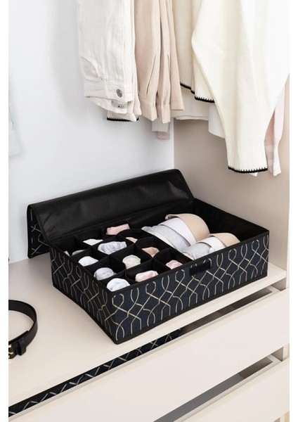 13 Gözlü Kapaklı Çekmece Düzenleyici, Çorap ve Sütyen Organizer, Siyah fiyatları