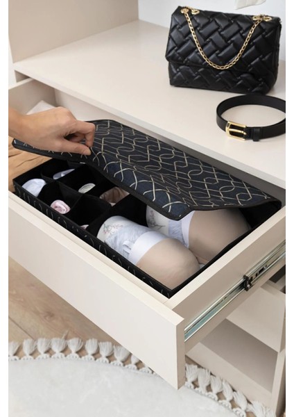 13 Gözlü Kapaklı Çekmece Düzenleyici, Çorap ve Sütyen Organizer, Siyah modelleri