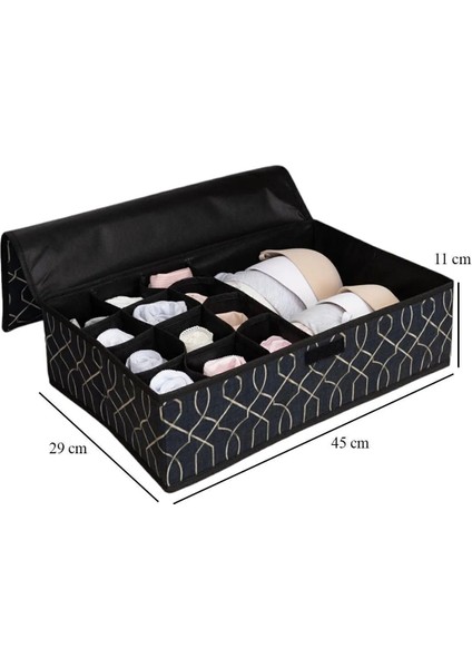 13 Gözlü Kapaklı Çekmece Düzenleyici, Çorap ve Sütyen Organizer, Siyah indirimleri