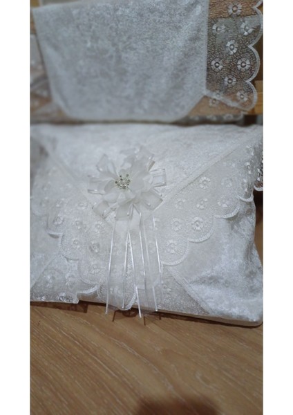 Kadife Güpürlü Geniş Bohça, 90X90CM, Ecru Beyaz, Nişan ve Düğün Için Şık Dekor fiyatları