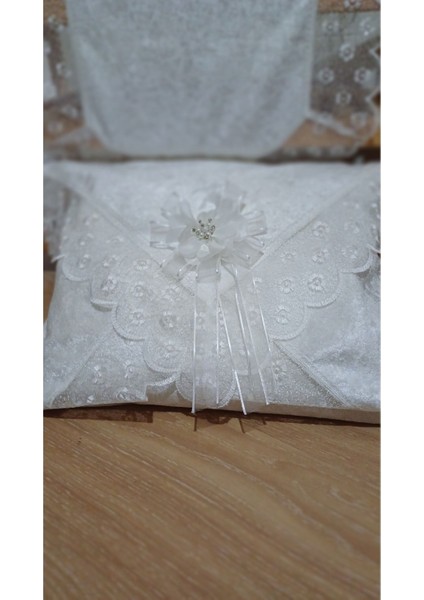 Kadife Güpürlü Geniş Bohça, 90X90CM, Ecru Beyaz, Nişan ve Düğün Için Şık Dekor modelleri