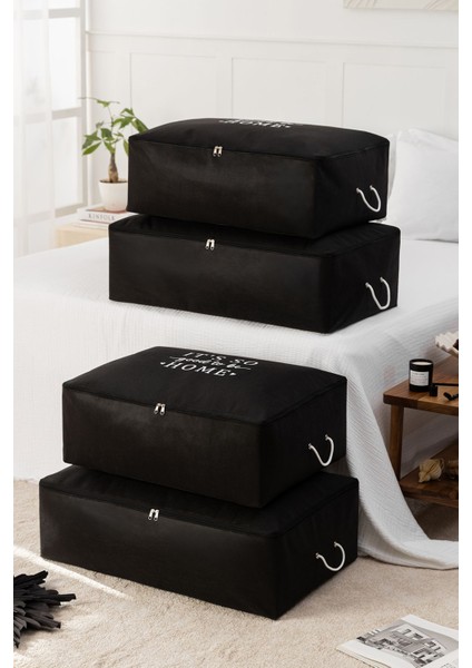 4'lü Baza Altı Yastık Yorgan Kazak Hurcu, Siyah, Konforlu ve Şık Takım