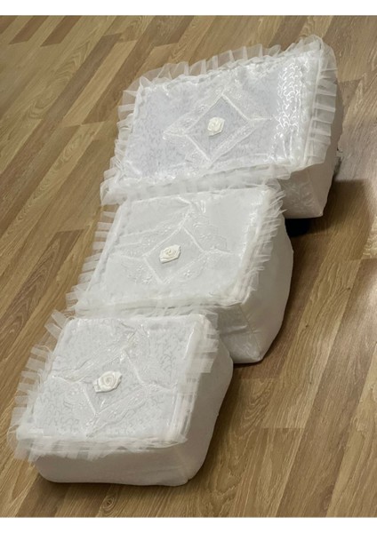 Şık Desenli Krem 3’lü Bohça Seti, Nişan ve Düğün Hediyesi