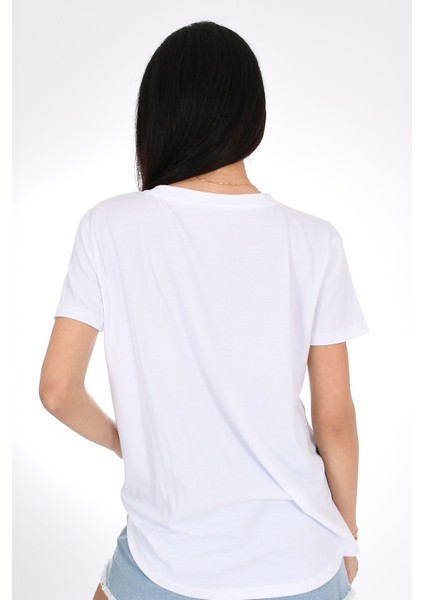 Bisiklet Desenli Kadın Oversize Beyaz Tişört modelleri