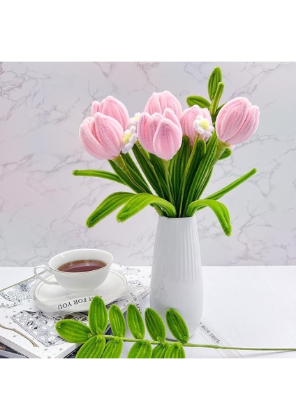 100 Adet Sarı, Pembe, Beyaz, Koyu Yeşil Renkli Şönil , Çiçek Yapım Seti, Tüylü Tel, 30 Cm, Peluş Tel modelleri