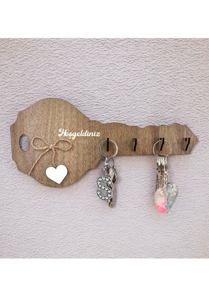Ahşap Hoşgeldiniz Yazılı Dekoratif Anahtarlık Askısı 29X14CM