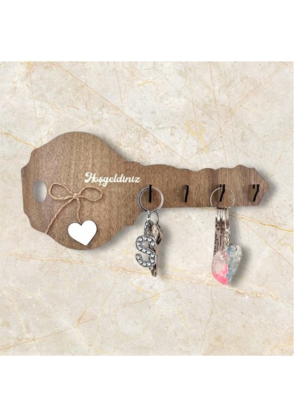 Ahşap Hoşgeldiniz Yazılı Dekoratif Anahtarlık Askısı 29X14CM modelleri