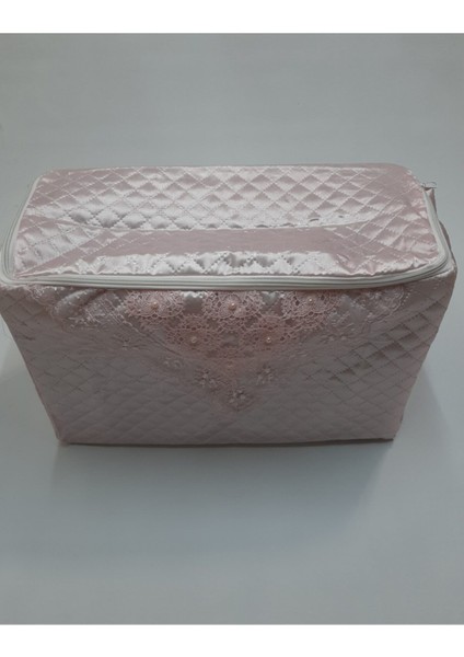 Incili Saten Kazak Hurç, Kapitoneli, Çeyizlik ve Bohçalık, 48X31X24CM, Pudra