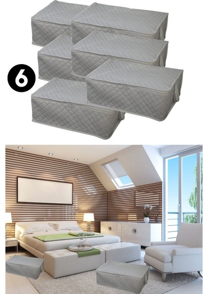 Büyük Boy Saklama Hurcu Seti, 6 Adet, Antrasit, 64X45X22 cm