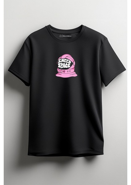 I Need Space Astronot Uzay Baskılı Unisex T-Shirt Siyah