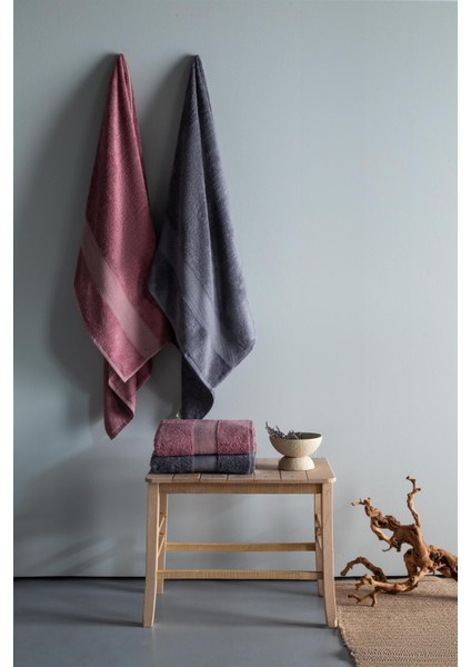 Lotus 4'lü Havlu Setı Gulkurusu-K.grı 90X150 - Aıle Setı