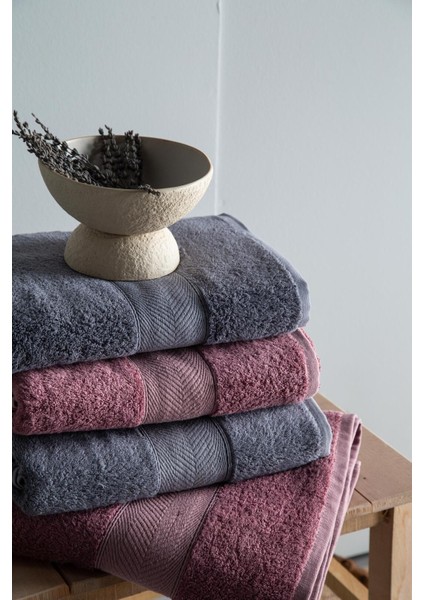 Lotus 4'lü Havlu Setı Gulkurusu-K.grı 90X150 - Aıle Setı modelleri