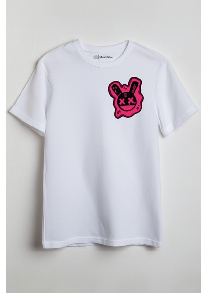 Kırmızı Tehlikeli Tavşan Baskılı Unisex T-Shirt Beyaz