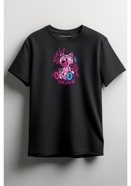 The Pain Smile Bear Baskılı Unisex T-Shirt Siyah