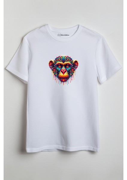 Renkli Ape Baskılı Unisex T-Shirt Beyaz