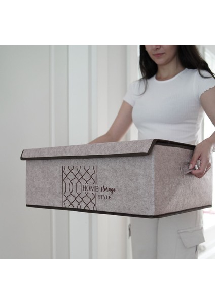 2'li Keçe Kapaklı Katlanır Organizer Dolap Içi 50X40X19 cm Bej modelleri