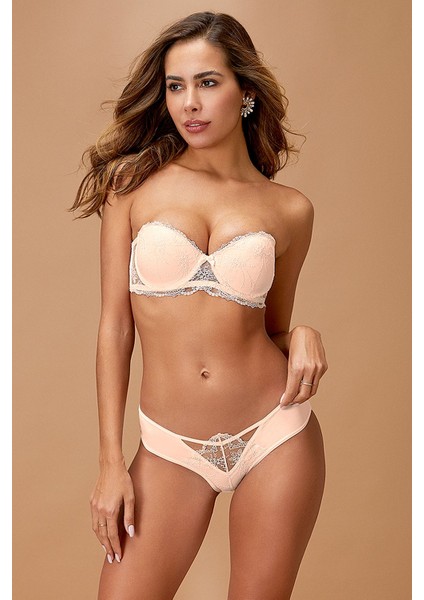 4571 Kadın Destekli Sütyen Külot Takım-Pudra