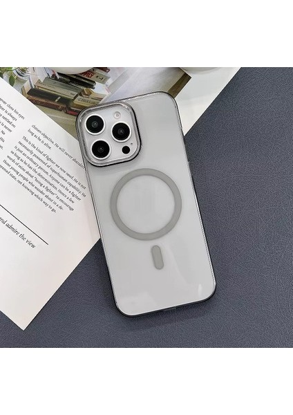 iPhone 13 ve 14 Sararmaz Magsafe Mika Sert Kapak - Gri