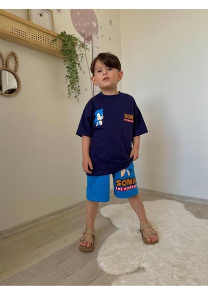 Sonic Baskılı Lacivert Şortlu Takım