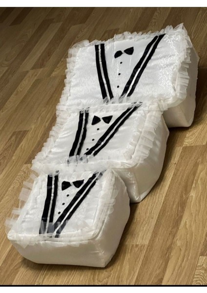 3'lü Saten Bohça Seti, Fiyonk Figürlü, Nişan ve Düğün Çeyizleri Için Uygun