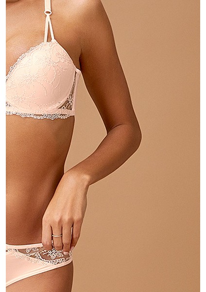 4471 Kadın Dantelli Destekli Sütyen Külot Takım-Pudra modelleri