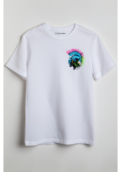 Cyberpunk Music Baskılı Unisex T-Shirt Beyaz