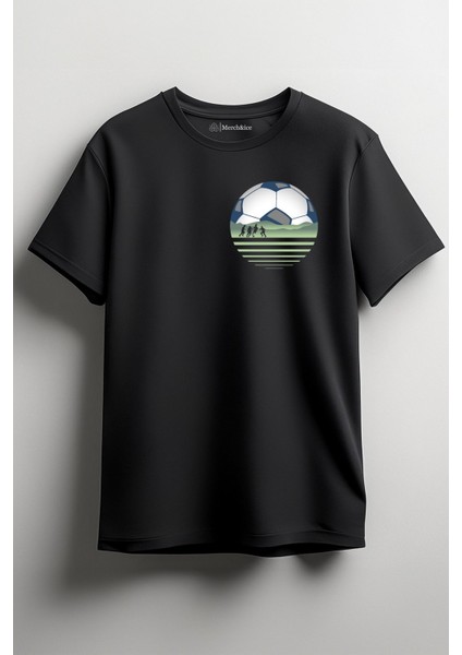 Futbol Topu Baskılı Unisex T-Shirt Siyah