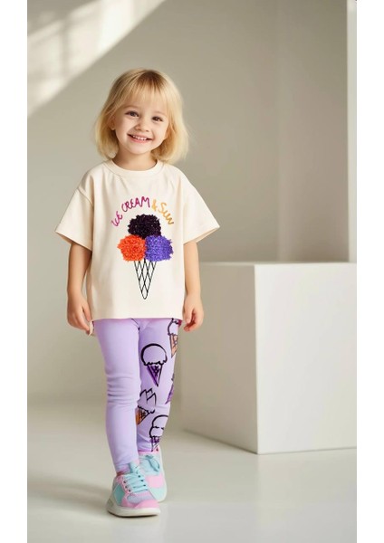 Kız Çocuk Ice Cream Dondurmalı Lila Tayt Takım