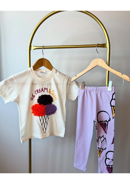 Kız Çocuk Ice Cream Dondurmalı Lila Tayt Takım modelleri