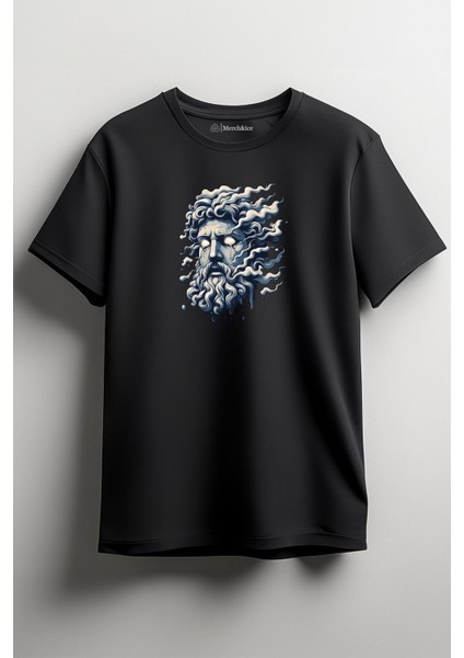 Zeus Yunan Tanrısı Baskılı Unisex T-Shirt Siyah