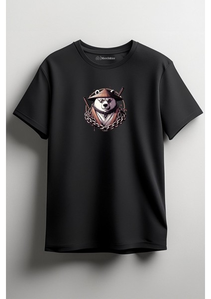 Kunfu Panda Baskılı Unisex T-Shirt Siyah