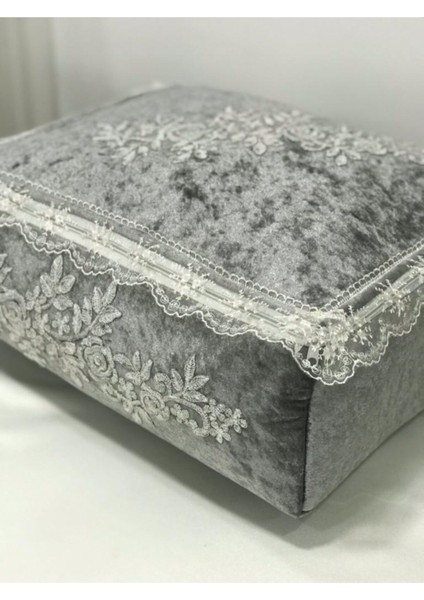 Kadife Bohça Nişan Hurcu, Çeyizlik, Gri, 45 cm Eninde, Şık ve Kullanışlı Ürün